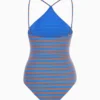 COSTUME INTERO SCOLLO AMERICANA DONNA COLORE COPIATIVO RIGHE BICOLORE GALLO - immagine 2
