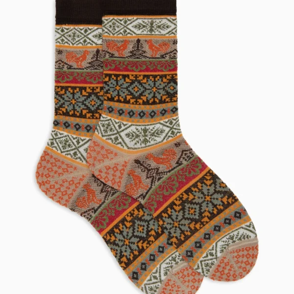 Calze corte donna lana  fantasia greca natalizia con effetto scintillante - GALLO