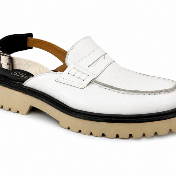 Sabot bianco in pelle con carrarmato - SEBOY'S