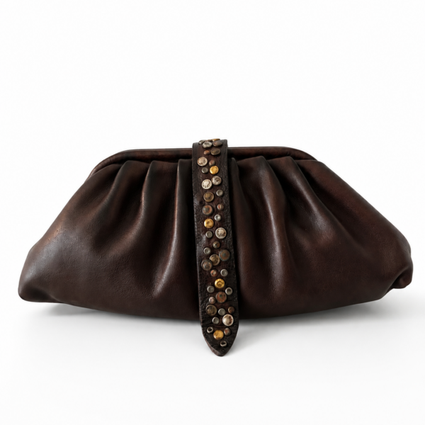 Clutch "Nina" in vera pelle moro e borchie - Alberto Luti