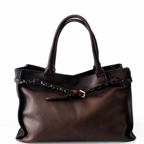 Borsa artigianale in vera pelle con borchie frontali - Alberto Luti