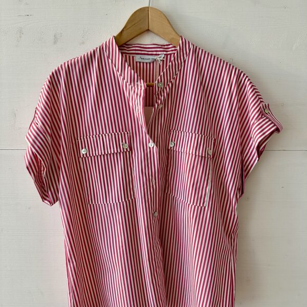 Camicia a maniche corte bastoncino bianco/fuxia - Feeling Sound