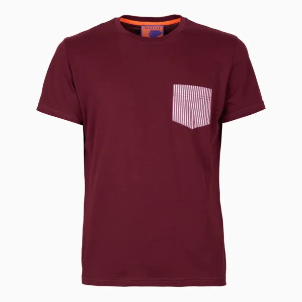 T-shirt girocollo uomo cotone tinta unita bordò con taschino seersucker GALLO